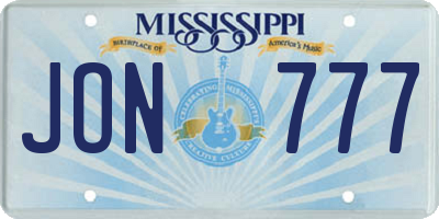 MS license plate JON777