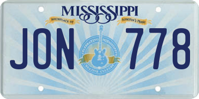 MS license plate JON778