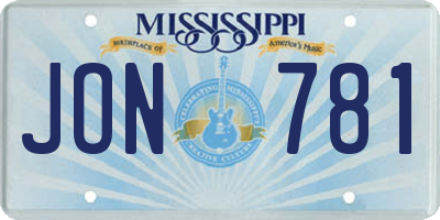 MS license plate JON781