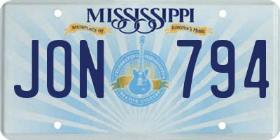 MS license plate JON794