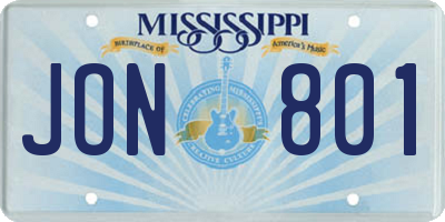 MS license plate JON801
