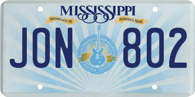 MS license plate JON802