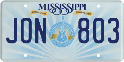MS license plate JON803