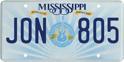 MS license plate JON805