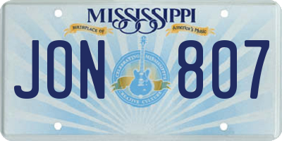 MS license plate JON807