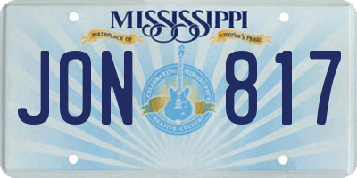 MS license plate JON817