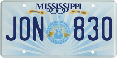 MS license plate JON830