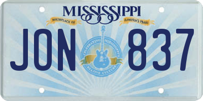 MS license plate JON837