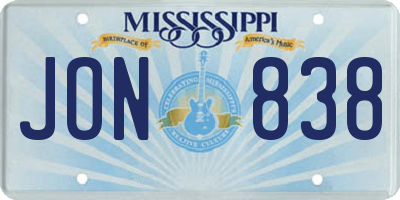 MS license plate JON838