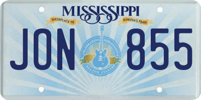 MS license plate JON855