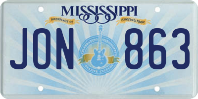 MS license plate JON863