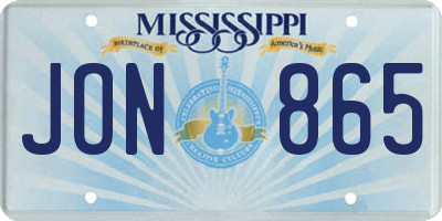 MS license plate JON865