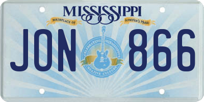 MS license plate JON866