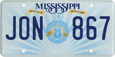 MS license plate JON867