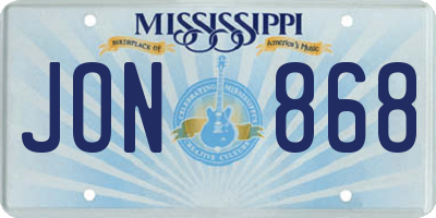 MS license plate JON868