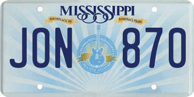 MS license plate JON870