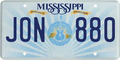 MS license plate JON880