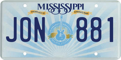 MS license plate JON881
