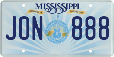 MS license plate JON888