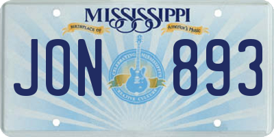 MS license plate JON893