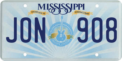 MS license plate JON908