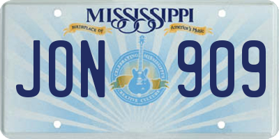 MS license plate JON909
