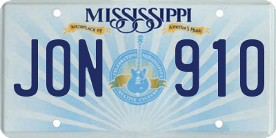 MS license plate JON910