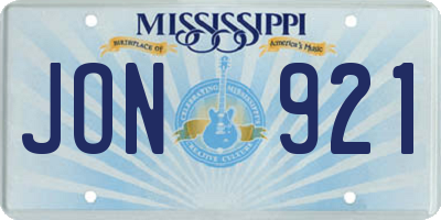 MS license plate JON921