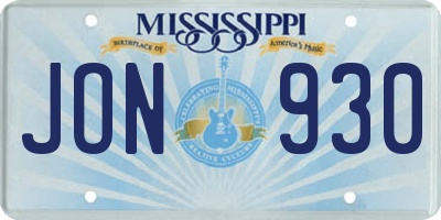MS license plate JON930