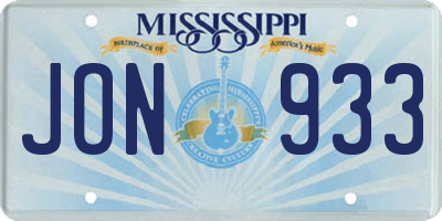 MS license plate JON933