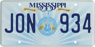 MS license plate JON934