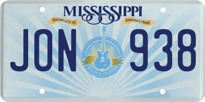 MS license plate JON938