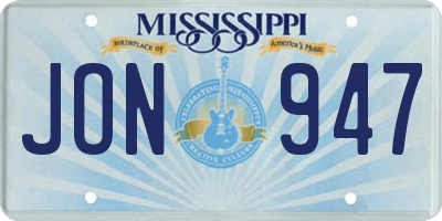 MS license plate JON947
