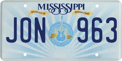 MS license plate JON963