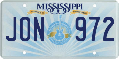 MS license plate JON972