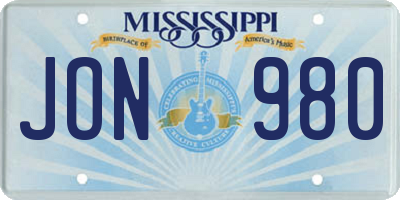 MS license plate JON980