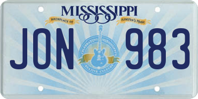 MS license plate JON983