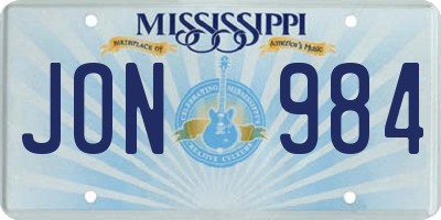 MS license plate JON984