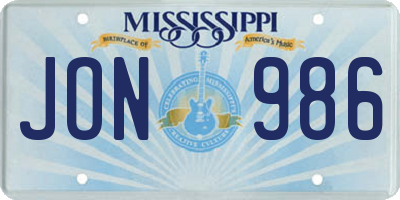 MS license plate JON986