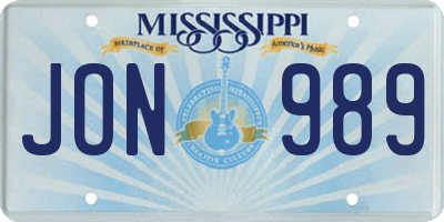 MS license plate JON989