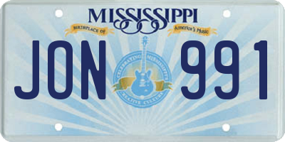 MS license plate JON991