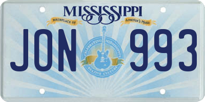MS license plate JON993