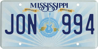 MS license plate JON994