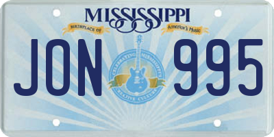 MS license plate JON995