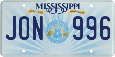 MS license plate JON996
