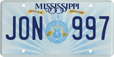 MS license plate JON997
