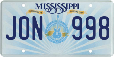 MS license plate JON998
