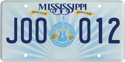 MS license plate JOO012