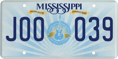 MS license plate JOO039