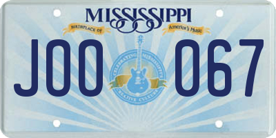 MS license plate JOO067
